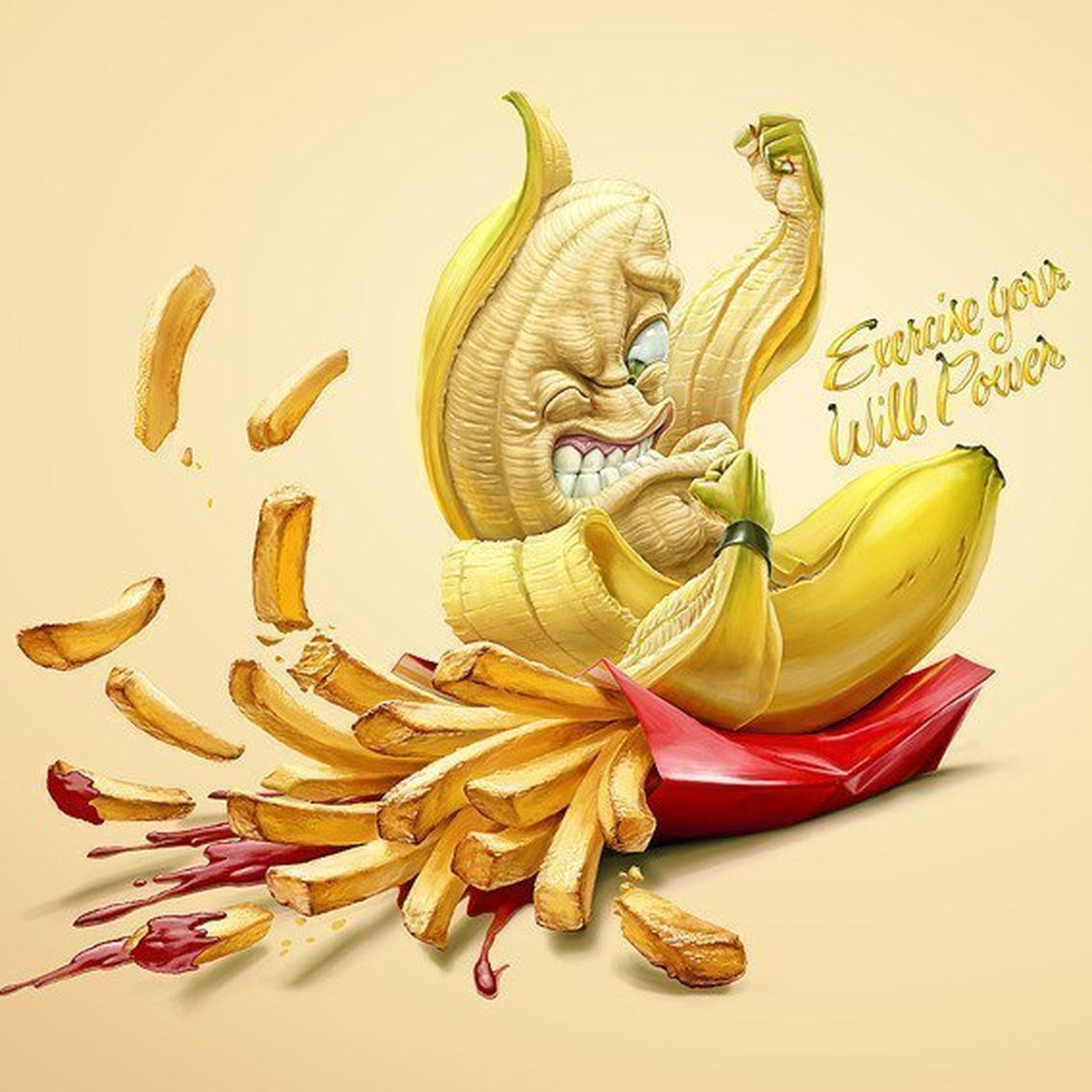 Образ жизни смешно. Оскар Рамос иллюстратор. Креативная реклама здорового питания. Смешной банан. Стилизованный банан.